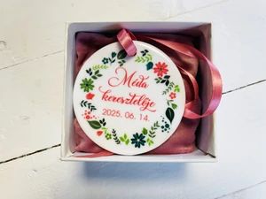 Kerámia emlékmedál keresztelőre – díszdobozban