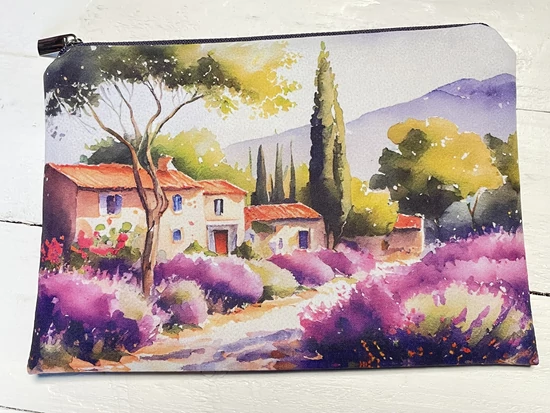 Provence mintás neszesszer - festményszerű tájjal